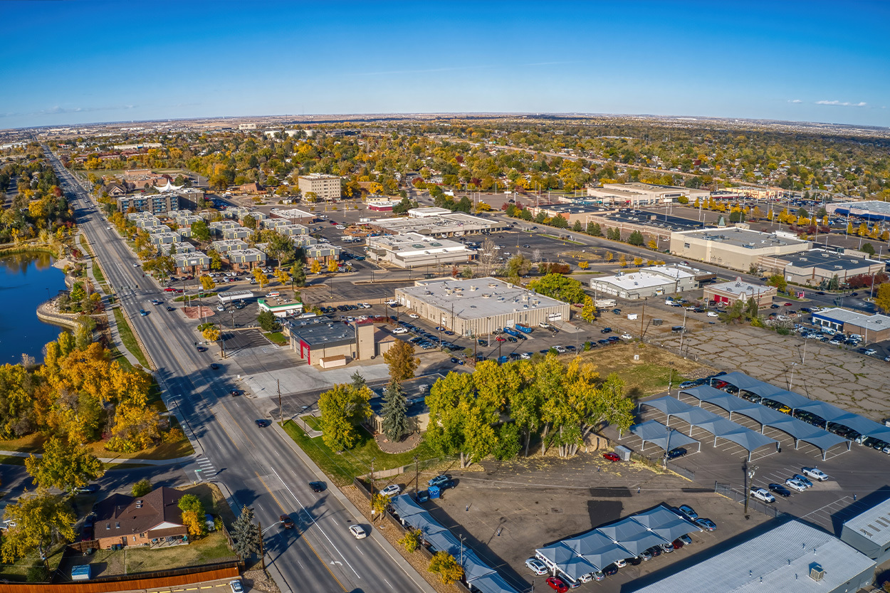 A commercial solar panel system providing clean energy to a business in Thornton, CO.